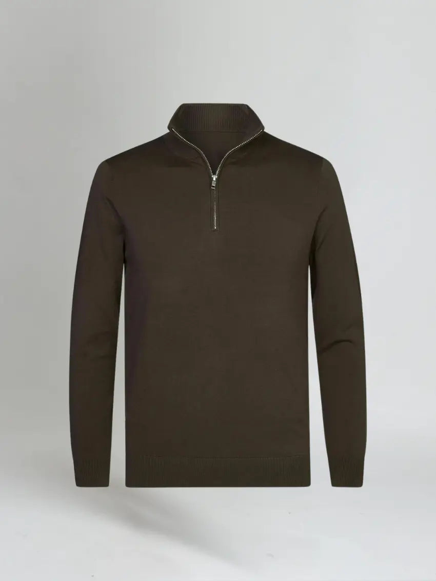 Essential Half Zip Sweater - Donkerbruin