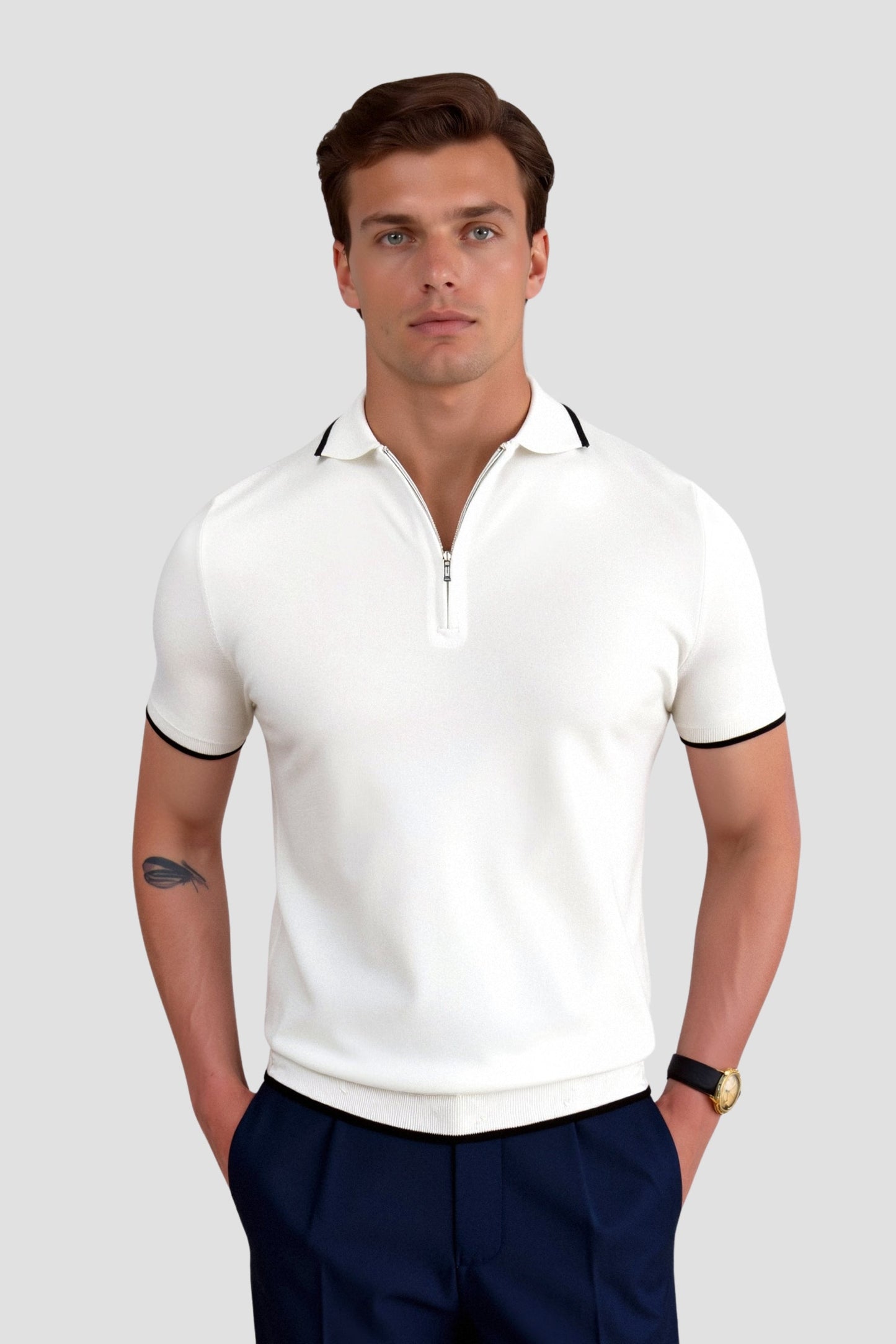 NOBA Knitted Quarter Zip Golf Polo