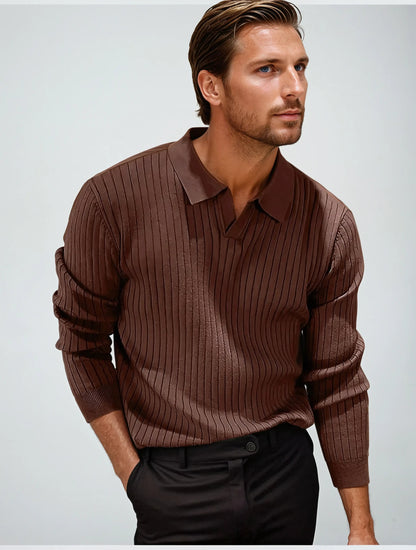 Gestreepte Polo Met Lange Mouwen - Bruin