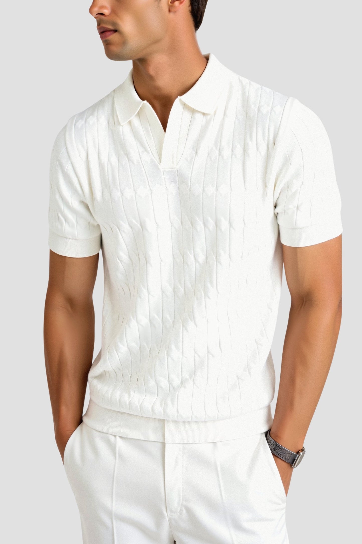 NOBA Premium V-Neck Cable Knit Polo