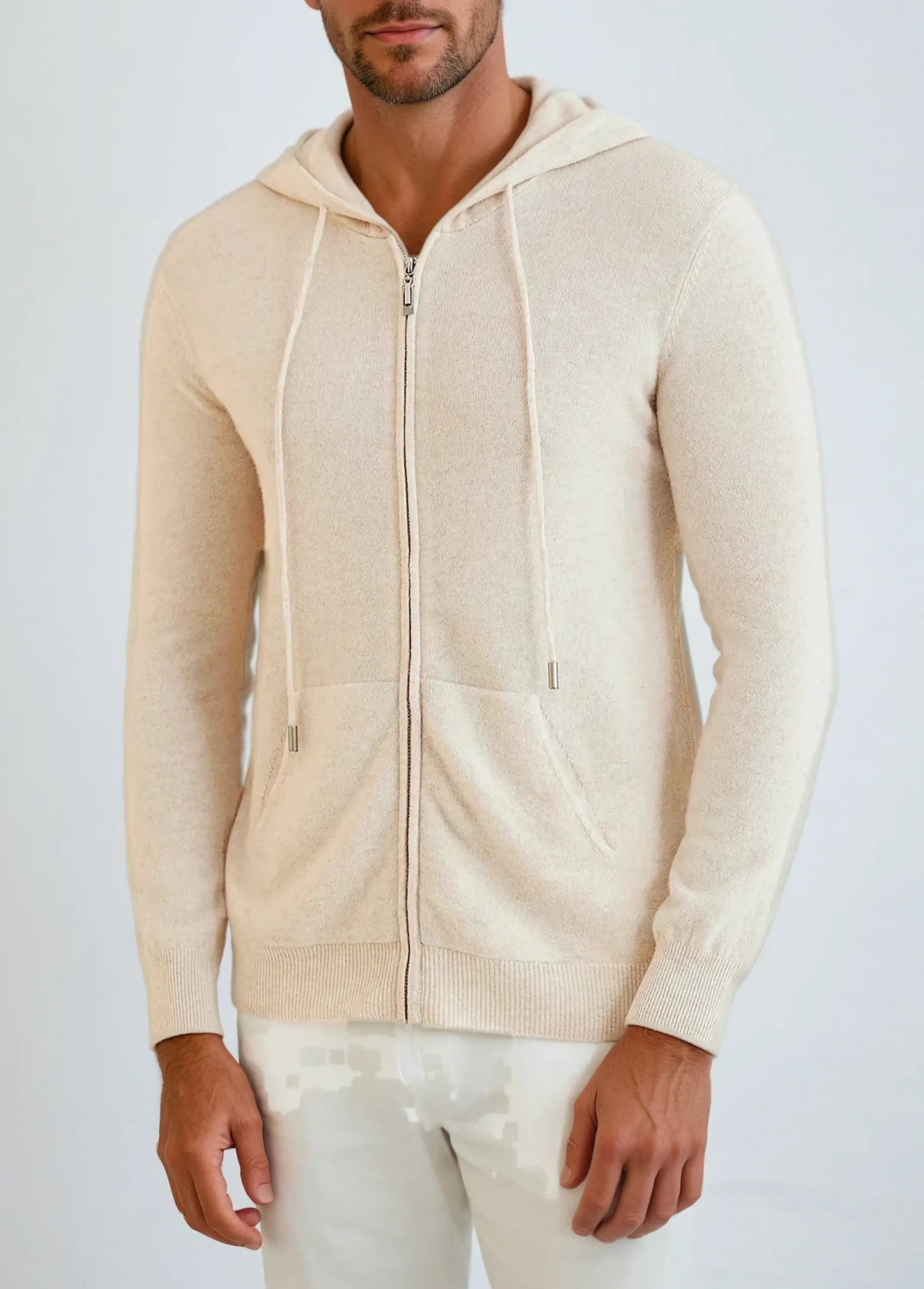 Cashmere Knit Zip Vest - Crème Beige