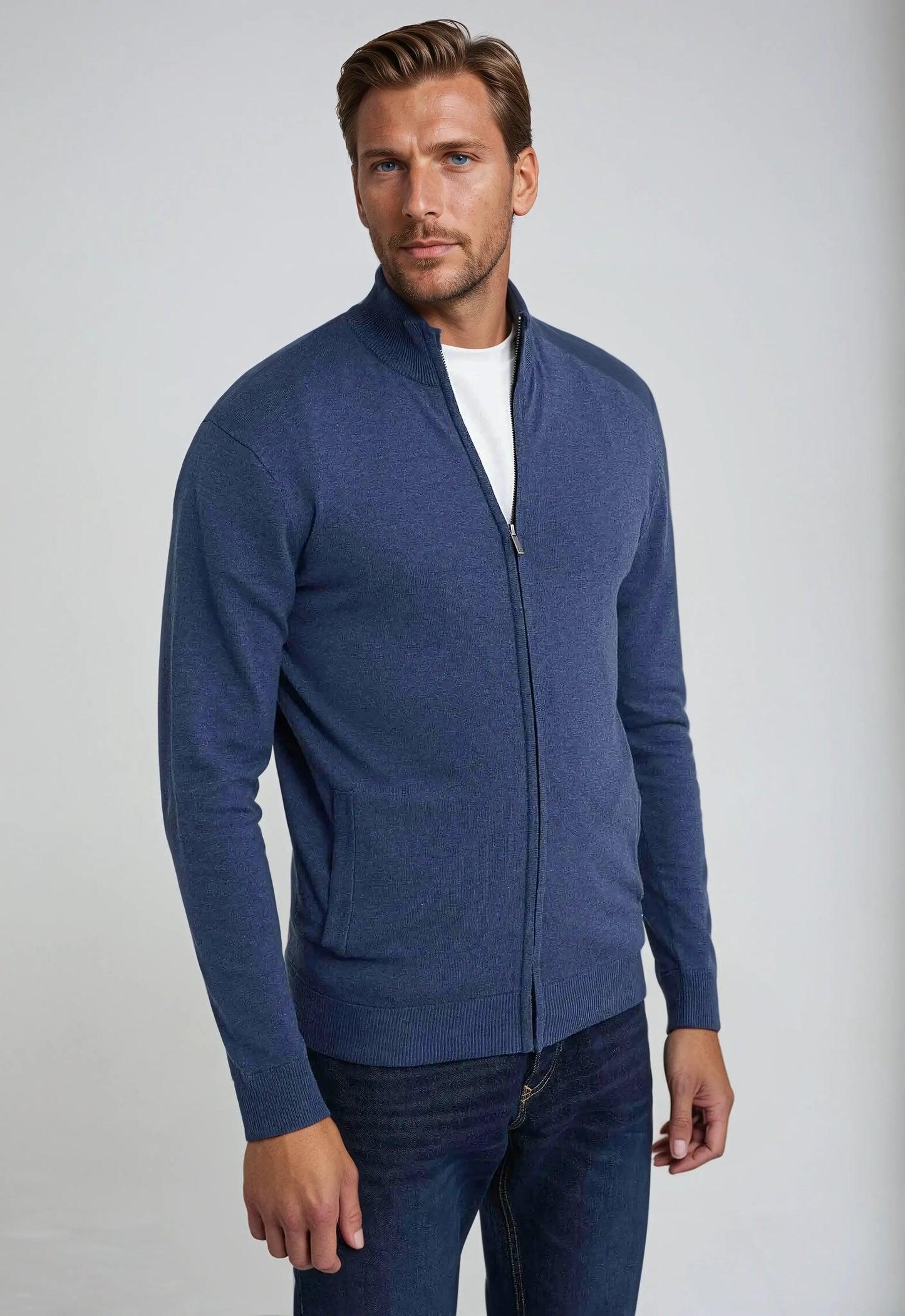 Full Zip Sweater - Blauw