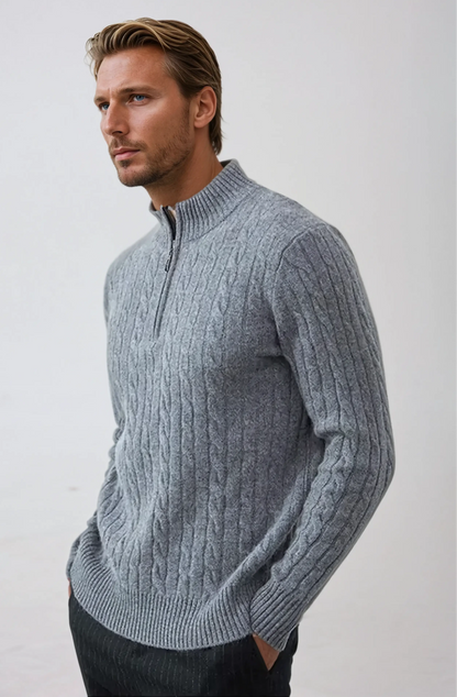 Gebreide Kabel Zip Sweater - Donkergrijs