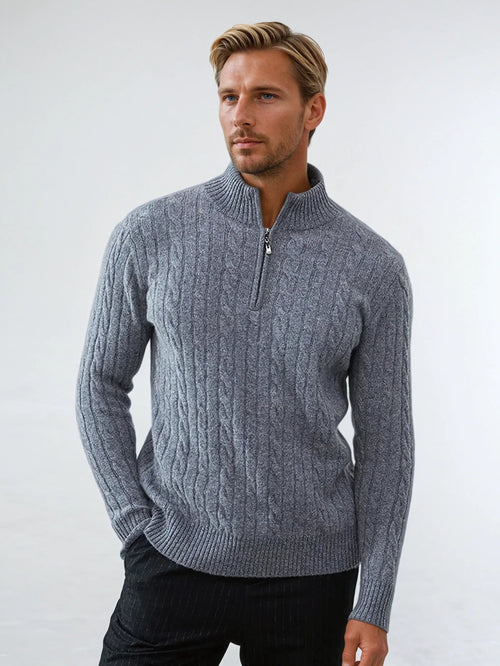 Gebreide Kabel Zip Sweater - Donkergrijs