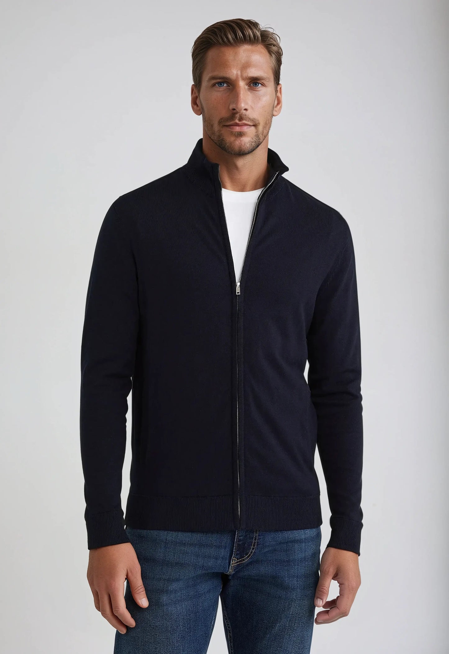 Full Zip Sweater - Marineblauw