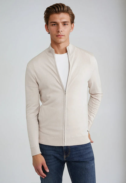 Full Zip Sweater - Beige