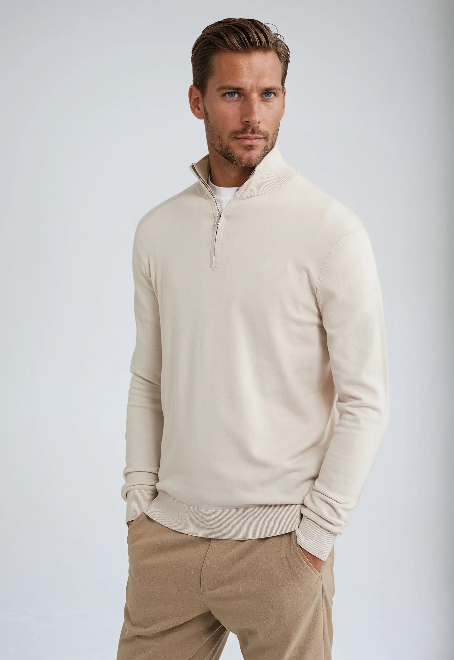 Essential Half Zip Sweater - Beige