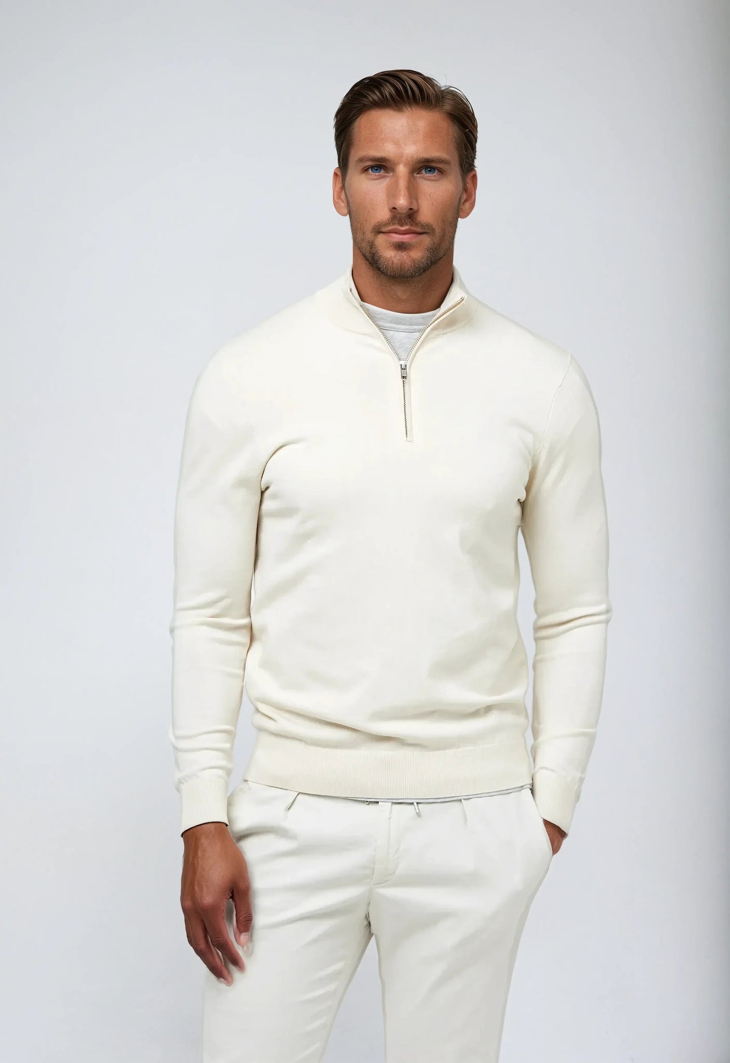 Essential Half Zip Sweater - Wit