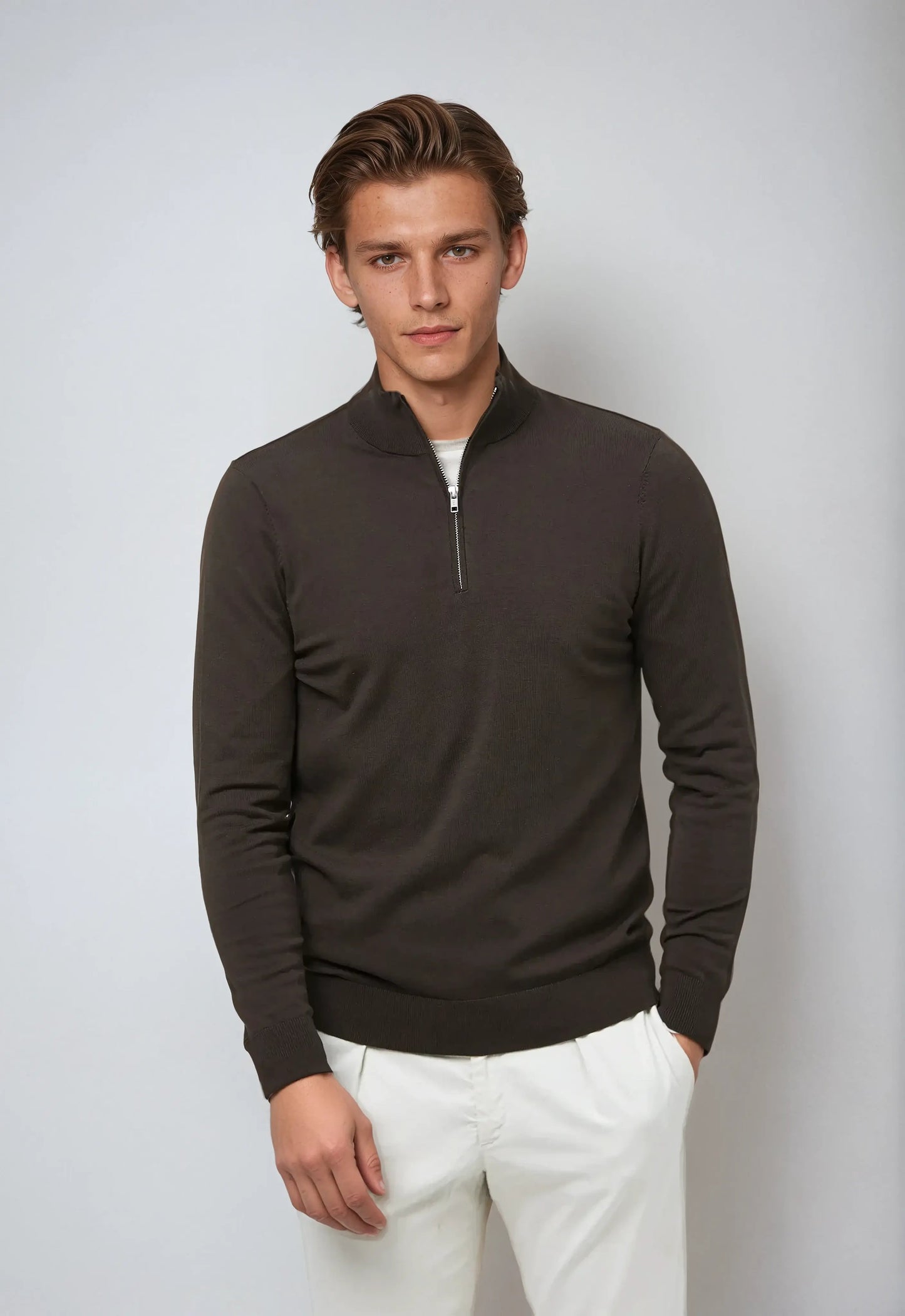 Essential Half Zip Sweater - Donkerbruin