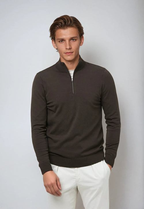 Essential Half Zip Sweater - Donkerbruin