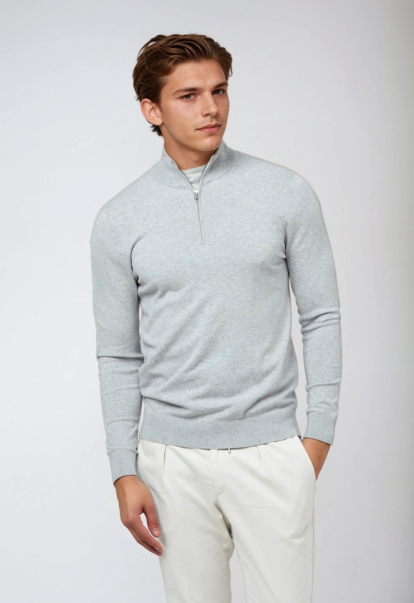 Essential Half Zip Sweater - Lichtgrijs