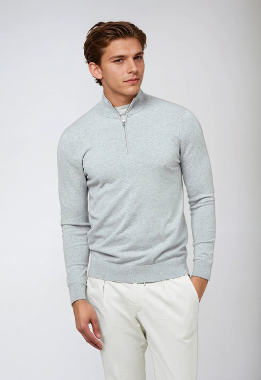 Essential Half Zip Sweater - Lichtgrijs
