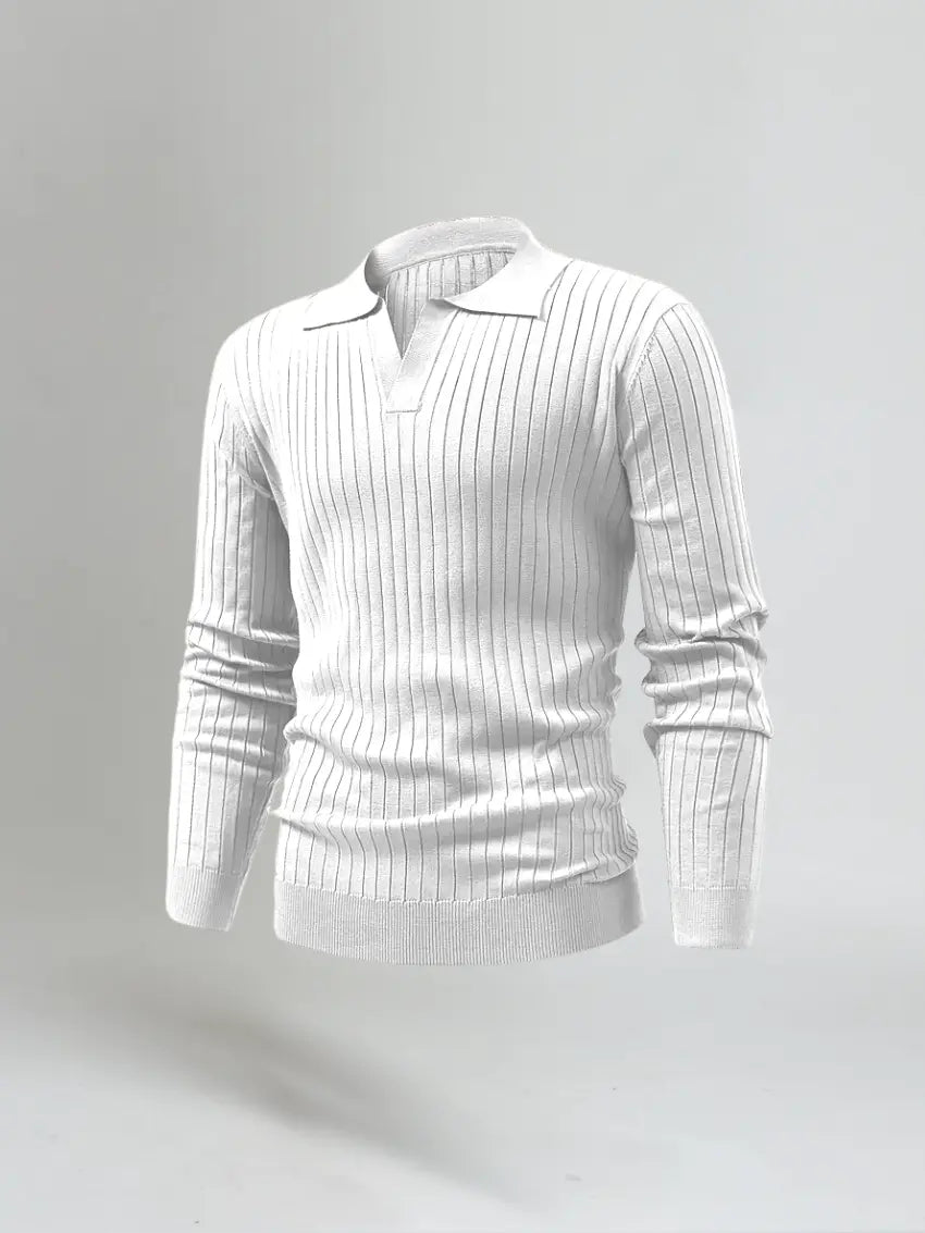 Gestreepte Polo Met Lange Mouwen - Wit