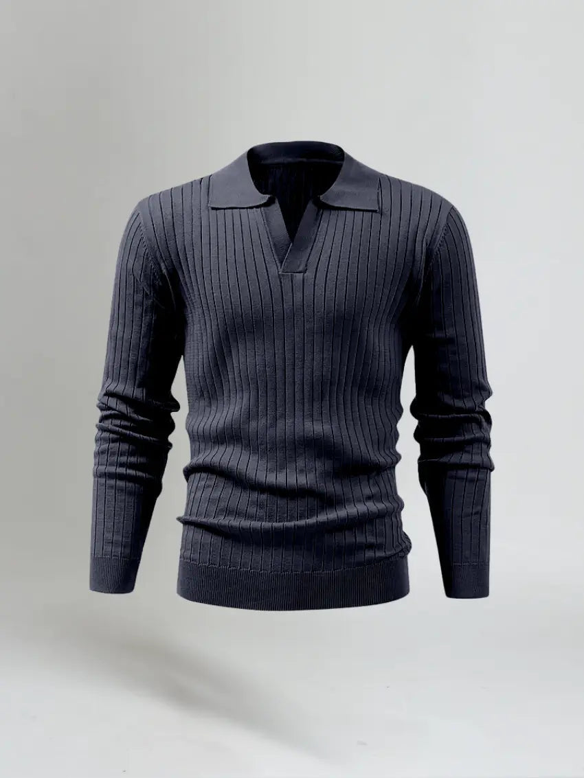 Gestreepte Polo Met Lange Mouwen - Marineblauw