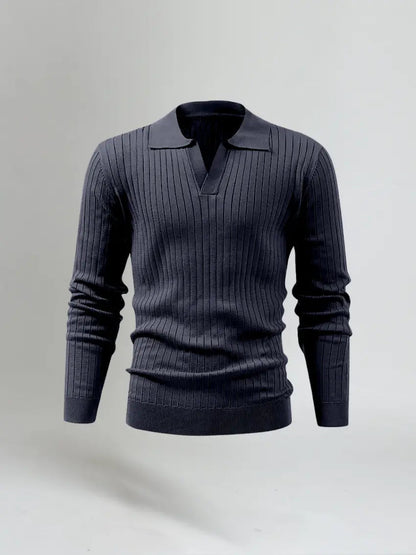 Gestreepte Polo Met Lange Mouwen - Marineblauw