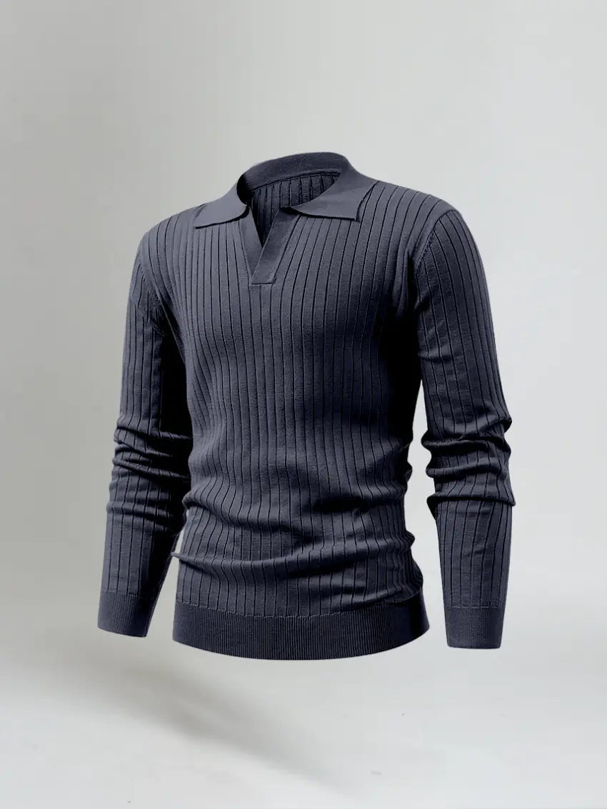 Gestreepte Polo Met Lange Mouwen - Marineblauw