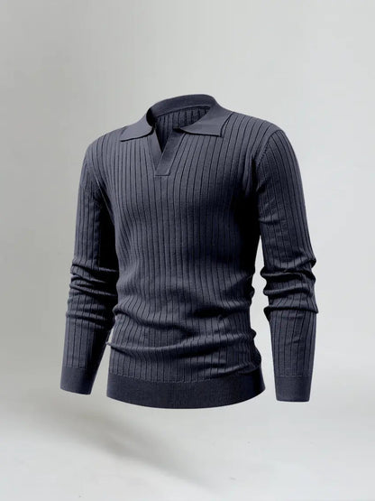 Gestreepte Polo Met Lange Mouwen - Marineblauw