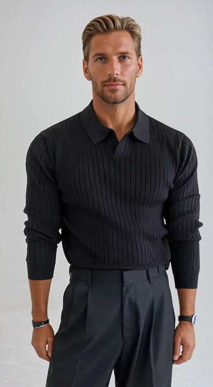 Gestreepte Polo Met Lange Mouwen - Zwart