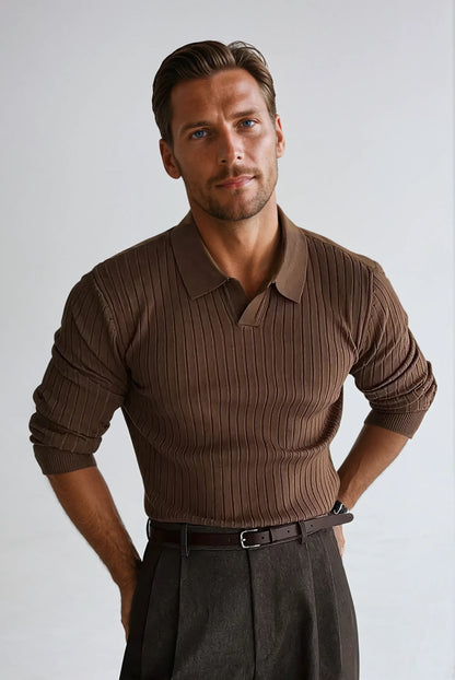 Gestreepte Polo Met Lange Mouwen - Bruin